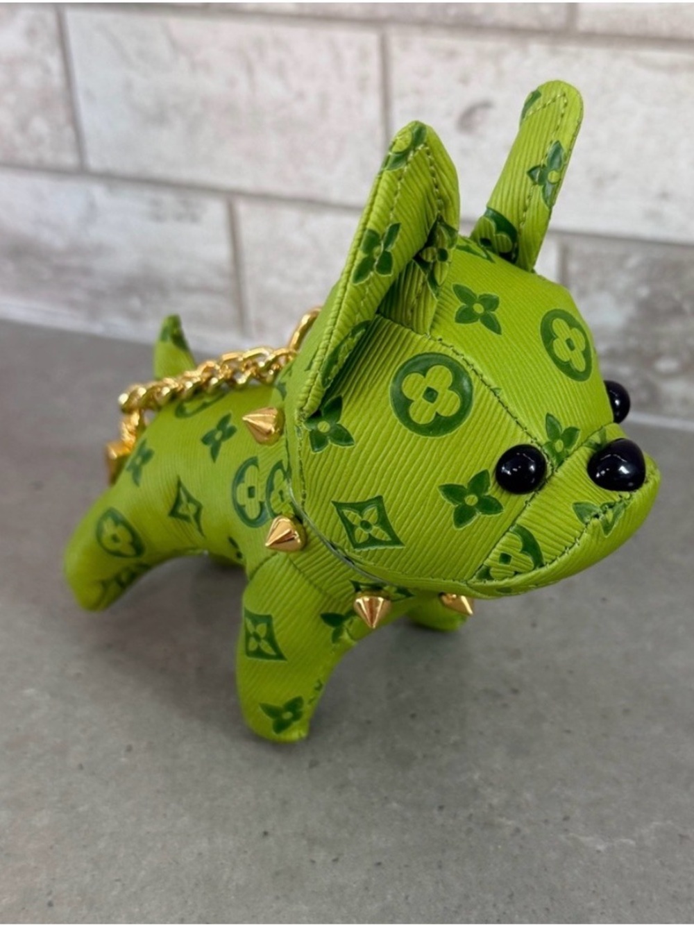 GREEN French Bulldog bag or purse charm with Gold Accents